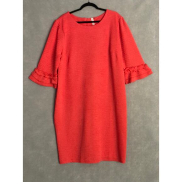 NY Collection Women's 2X Ruffle Cuff Shift Dress in Coral NEW - Picture 1 of 8
